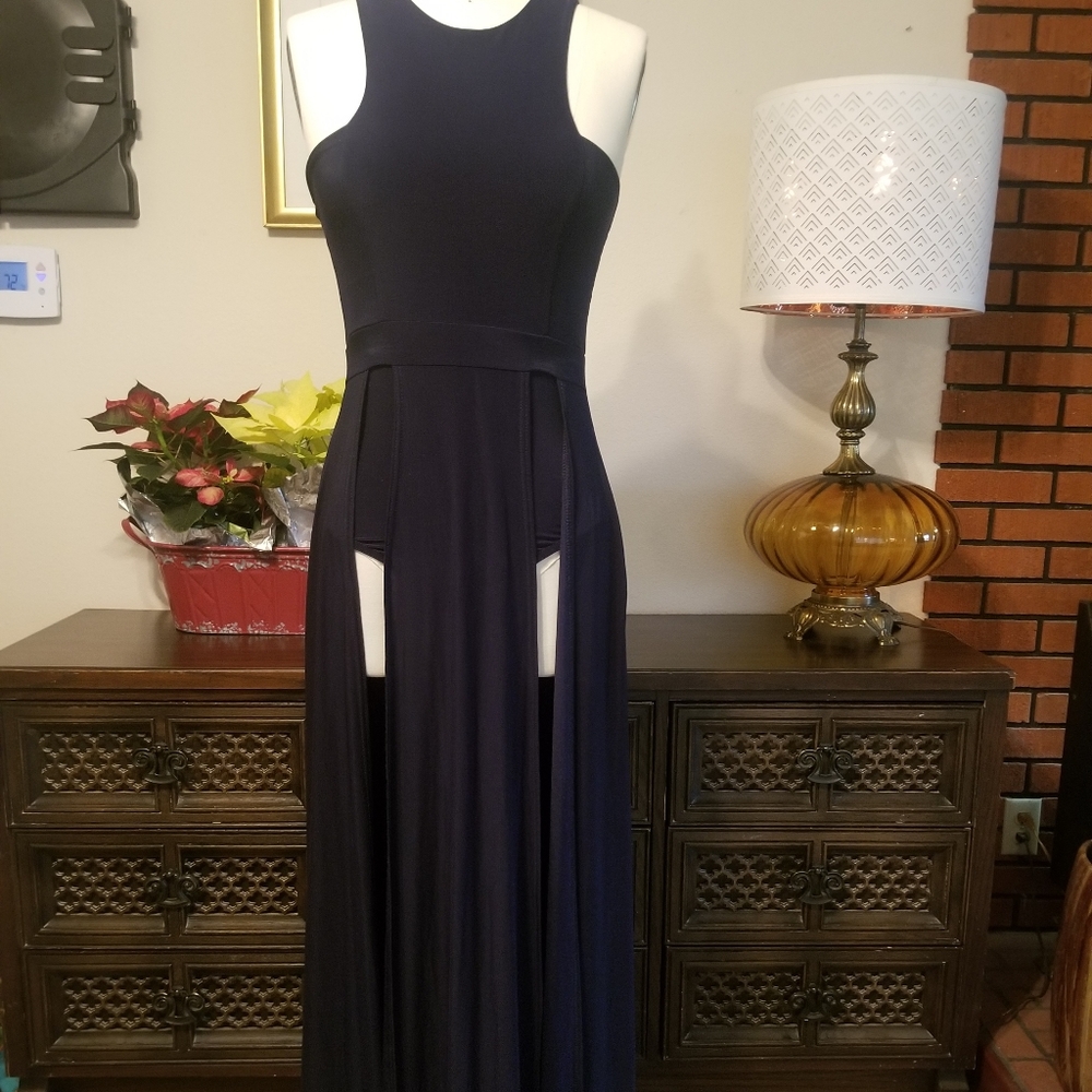 Slits Front Maxi Dress Dark Blue